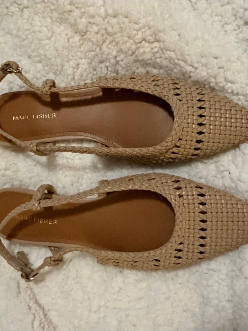 Marc Fisher Tan Woven Pointed-Toe Slingback Flats